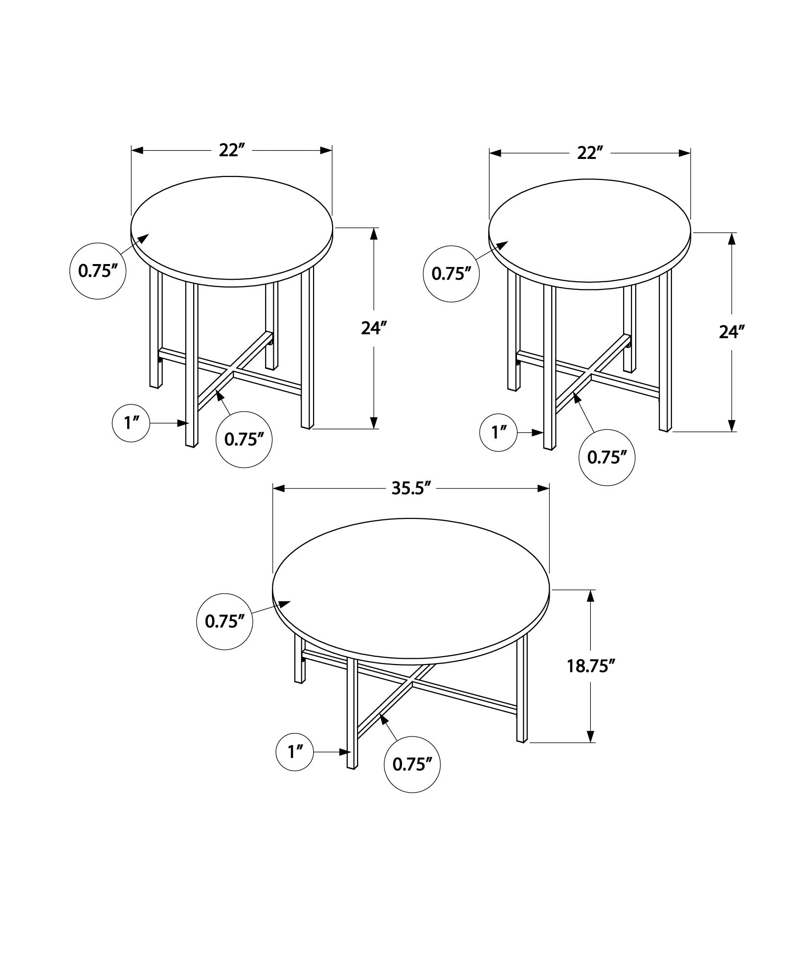 Table Set - 3Pcs Set / Grey Cement / Chrome Metal
