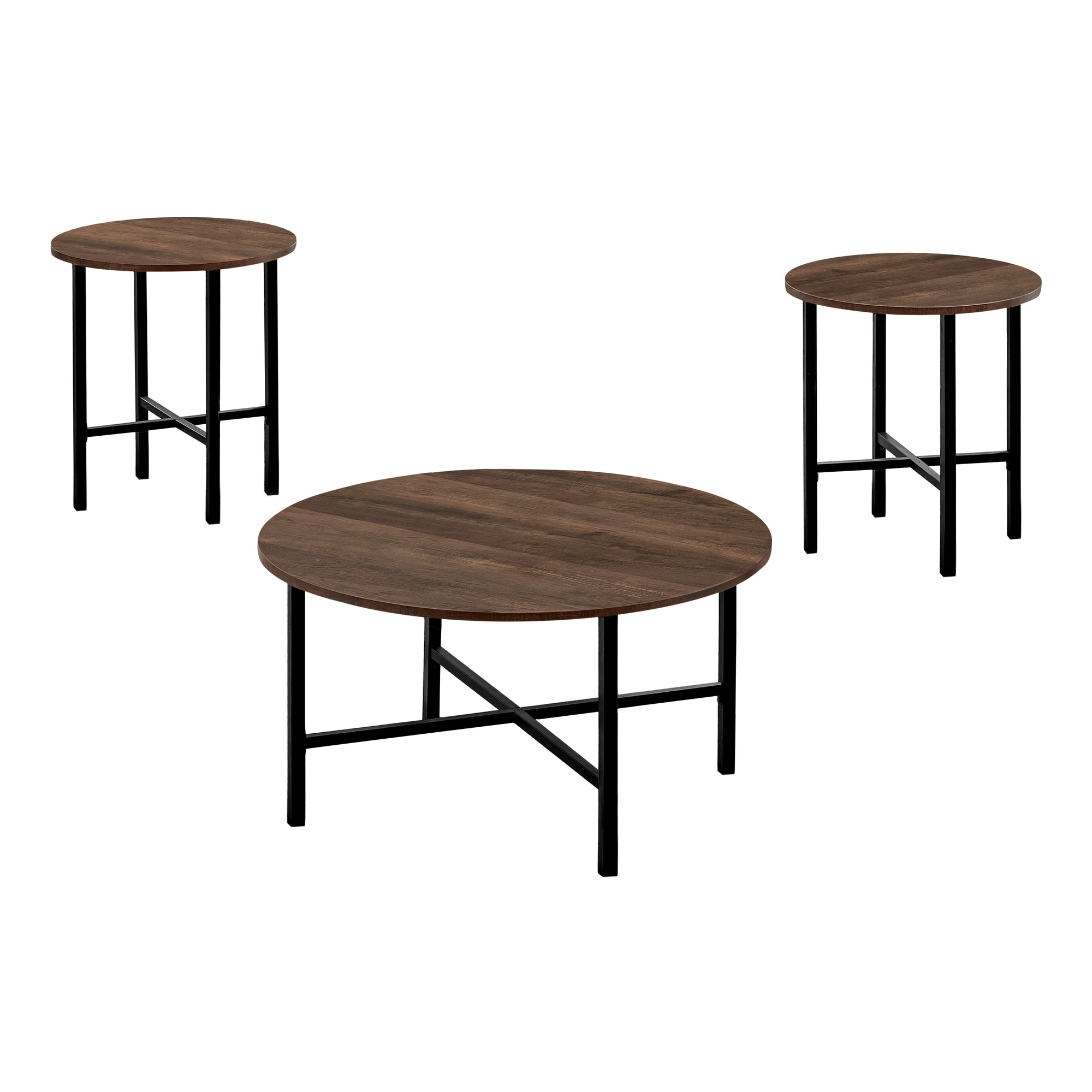 Table Set - 3Pcs Set / Brown Reclaimed Wood / Black Metal