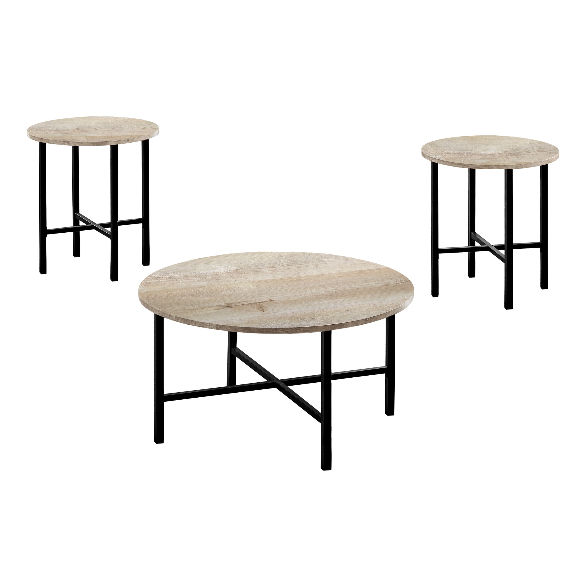 Table Set - 3Pcs Set / Taupe Reclaimed Wood / Black Metal