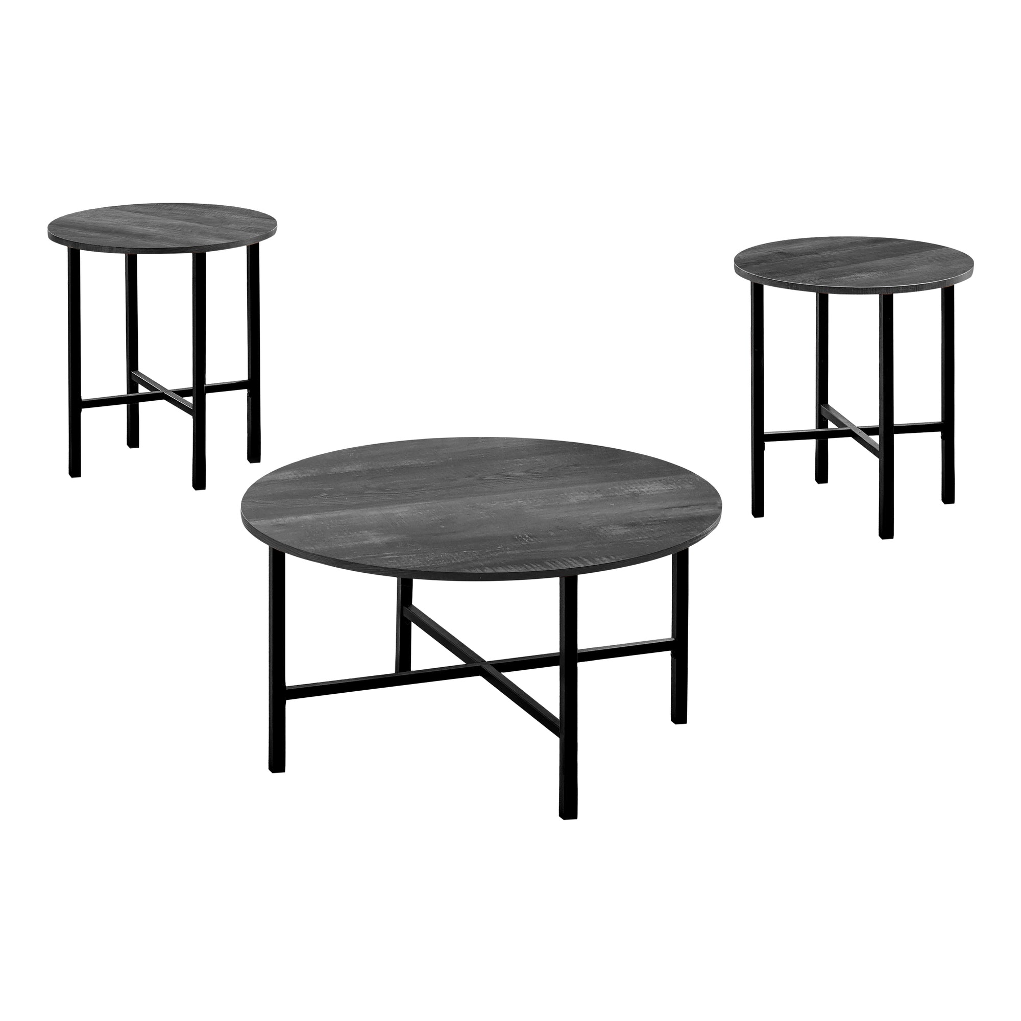 Table Set - 3Pcs Set / Black Reclaimed Wood / Black Metal