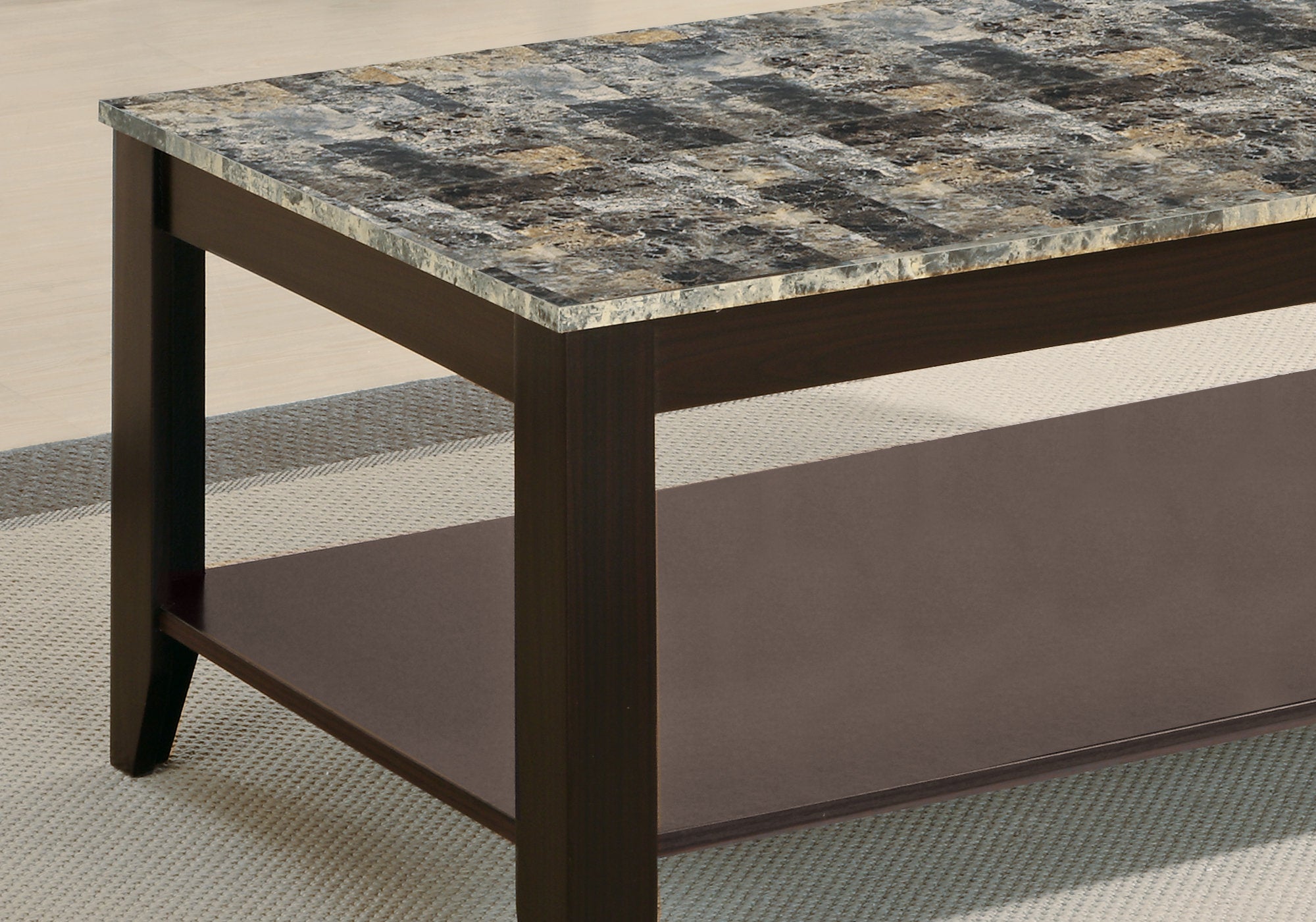 Table Set - 3Pcs Set / Espresso / Marble-Look Top