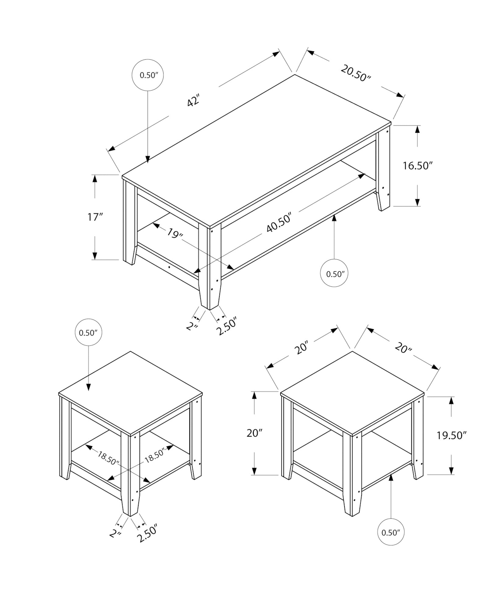 Table Set - 3Pcs Set / Black / Grey Top