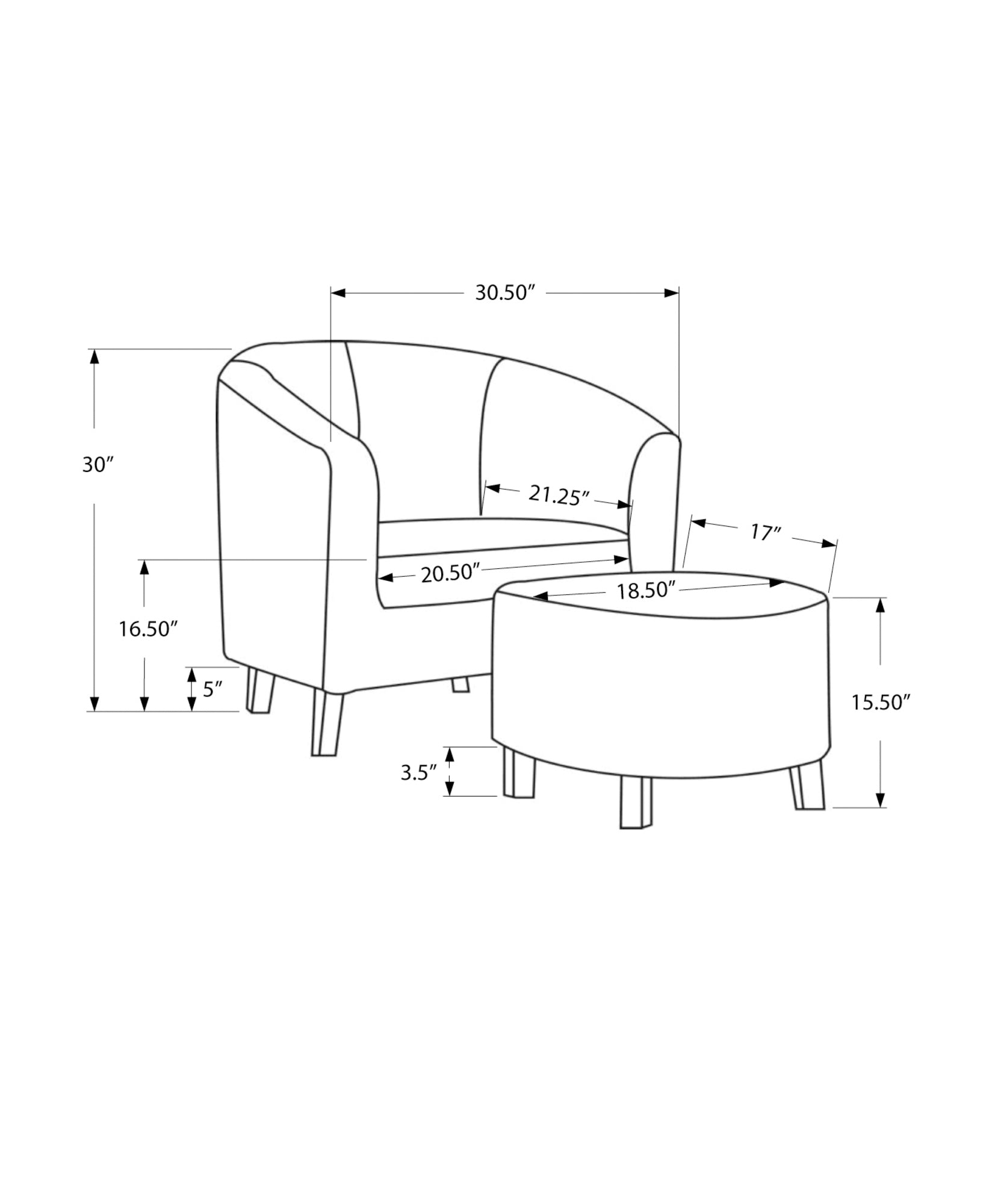 Accent Chair - 2Pcs Set / Grey  Circular  Fabric