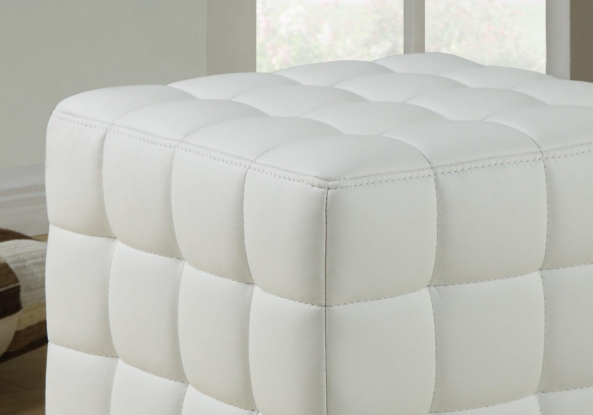 Ottoman - White Leather-Look Fabric