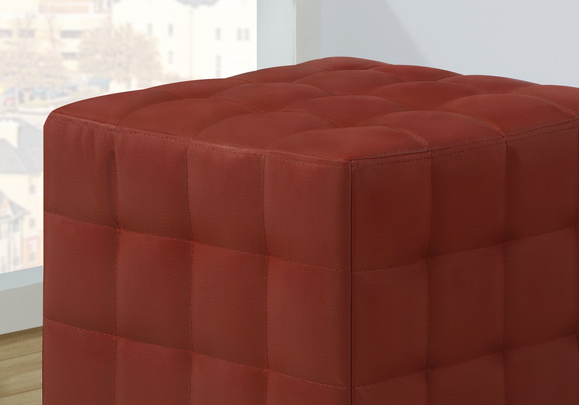 Ottoman - Red Leather-Look Fabric