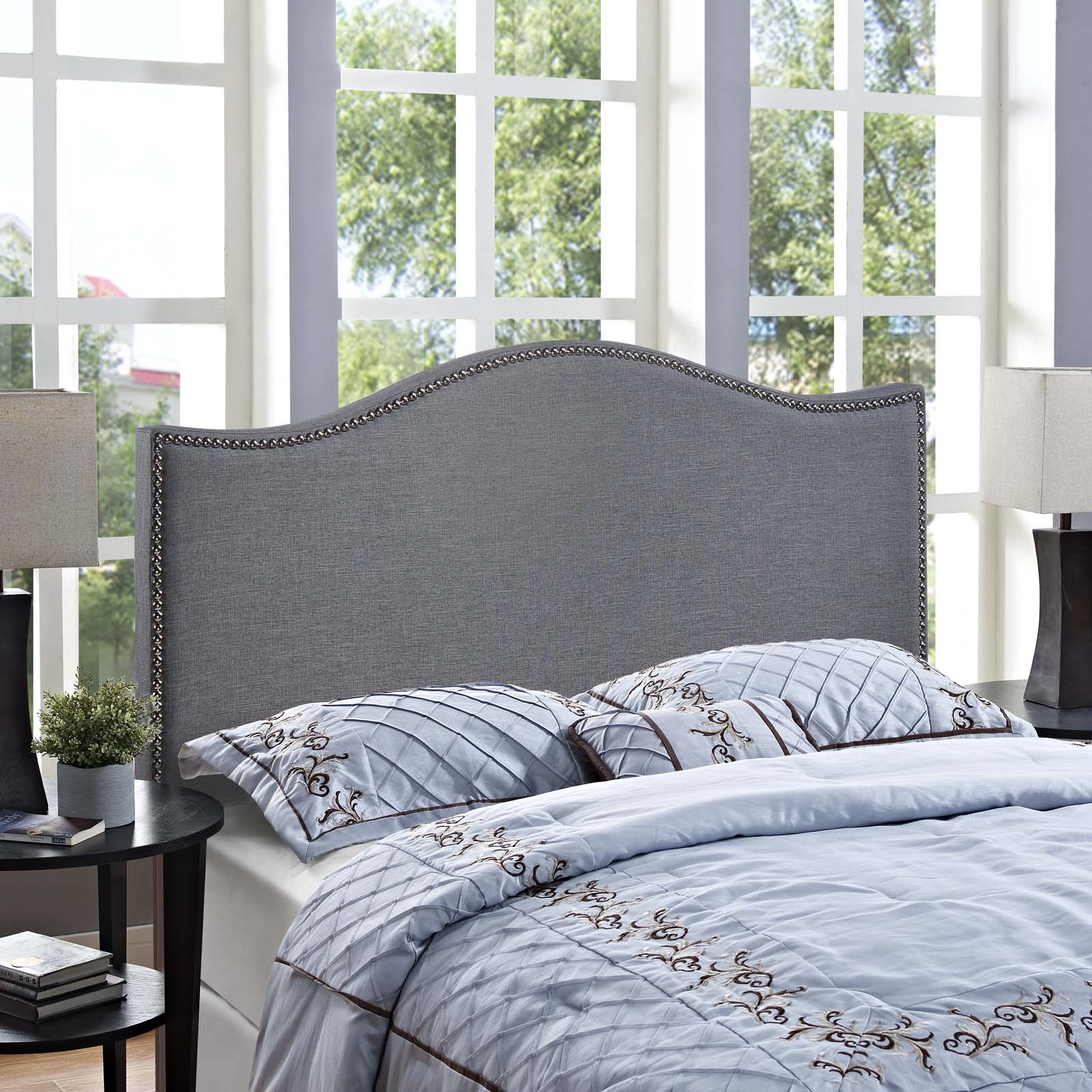 Curl Queen Nailhead Upholstered Headboard