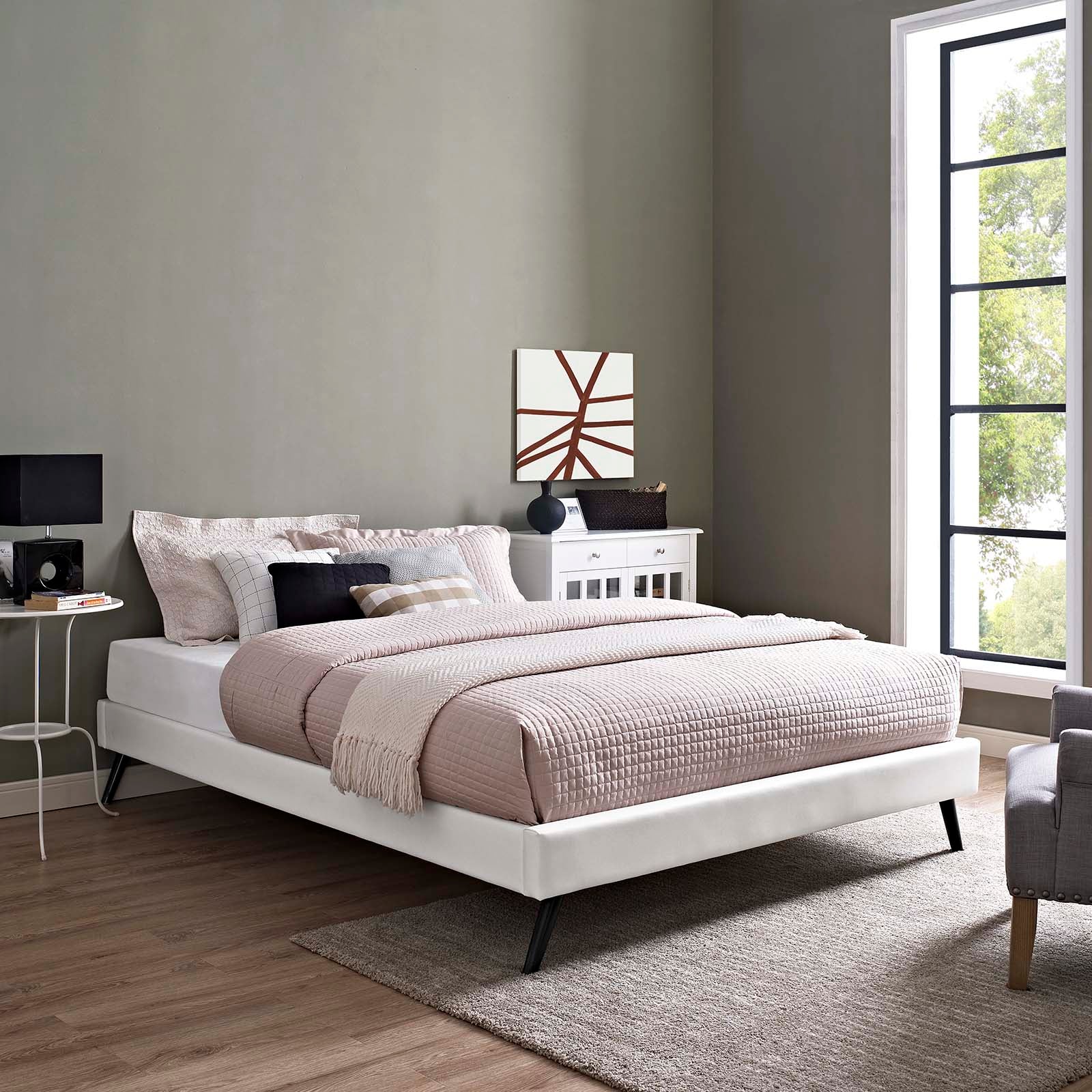 Loryn Queen Vinyl Bed Frame with Round Splayed Legs