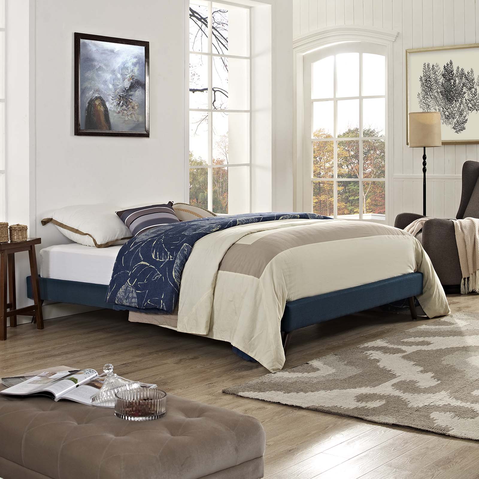 Loryn Queen Fabric Bed Frame with Round Splayed Legs