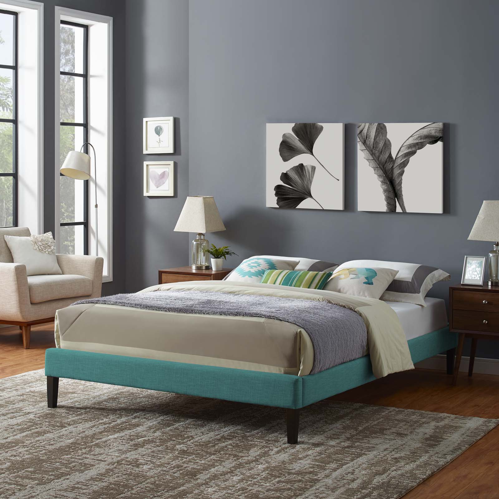 Tessie King Fabric Bed Frame with Squared Tapered Legs