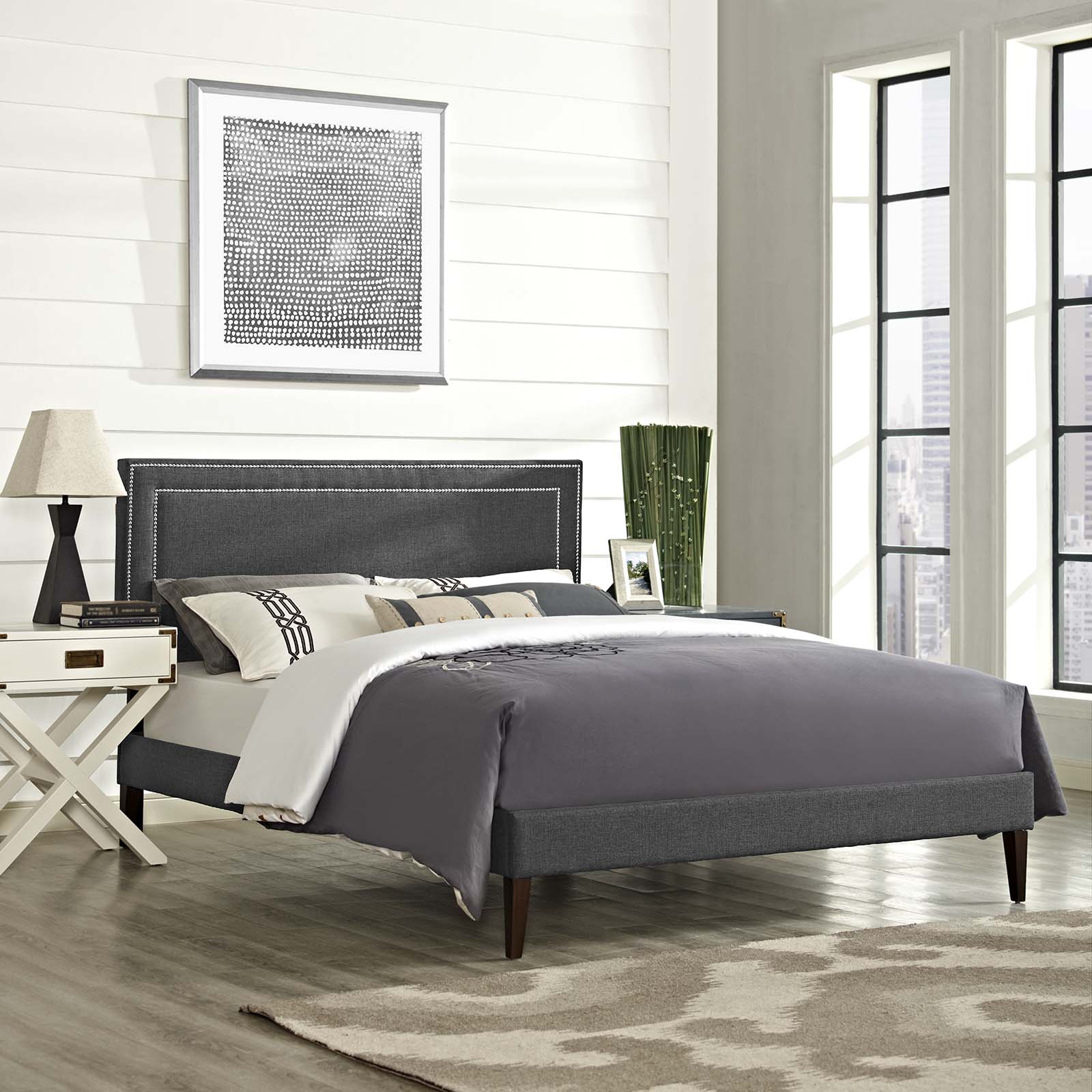 Virginia Full Fabric Platform Bed with Squared Tapered Legs