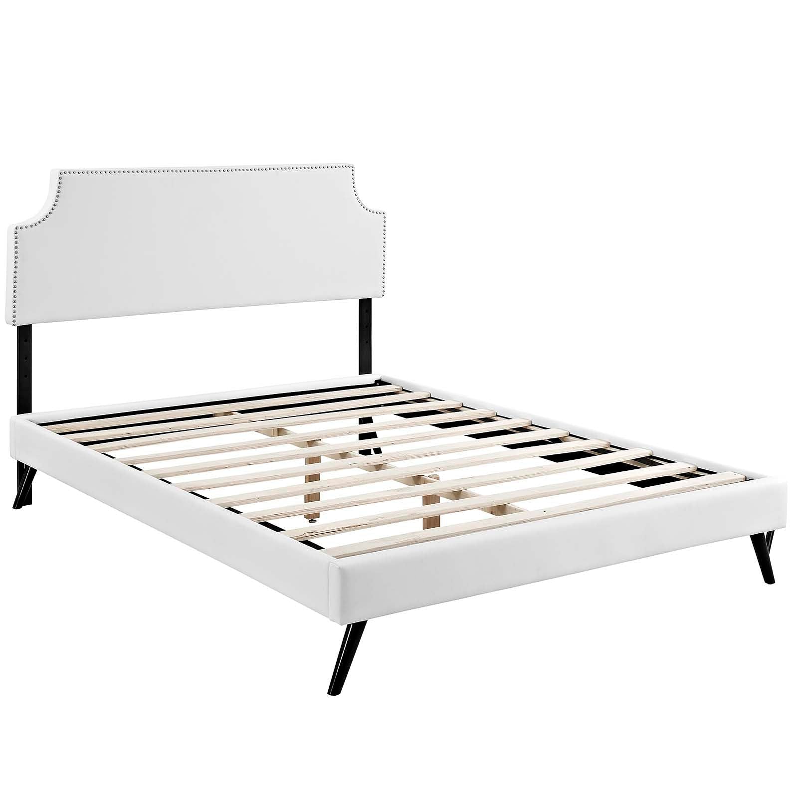 Corene Queen Vinyl Platform Bed with Round Splayed Legs