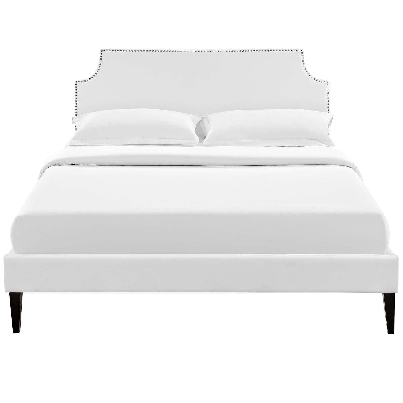 Corene Queen Vinyl Platform Bed with Squared Tapered Legs