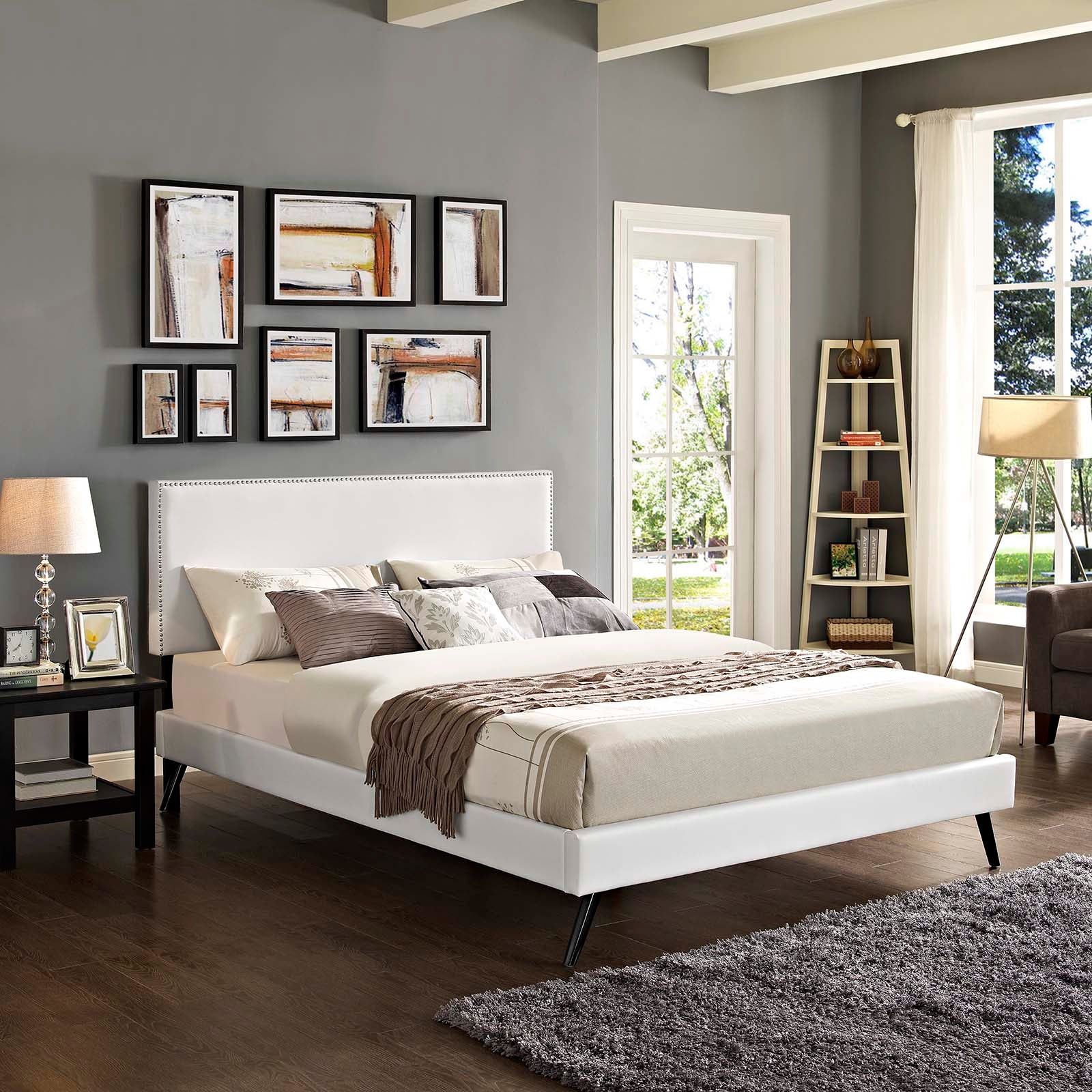 Macie King Vinyl Platform Bed with Round Splayed Legs