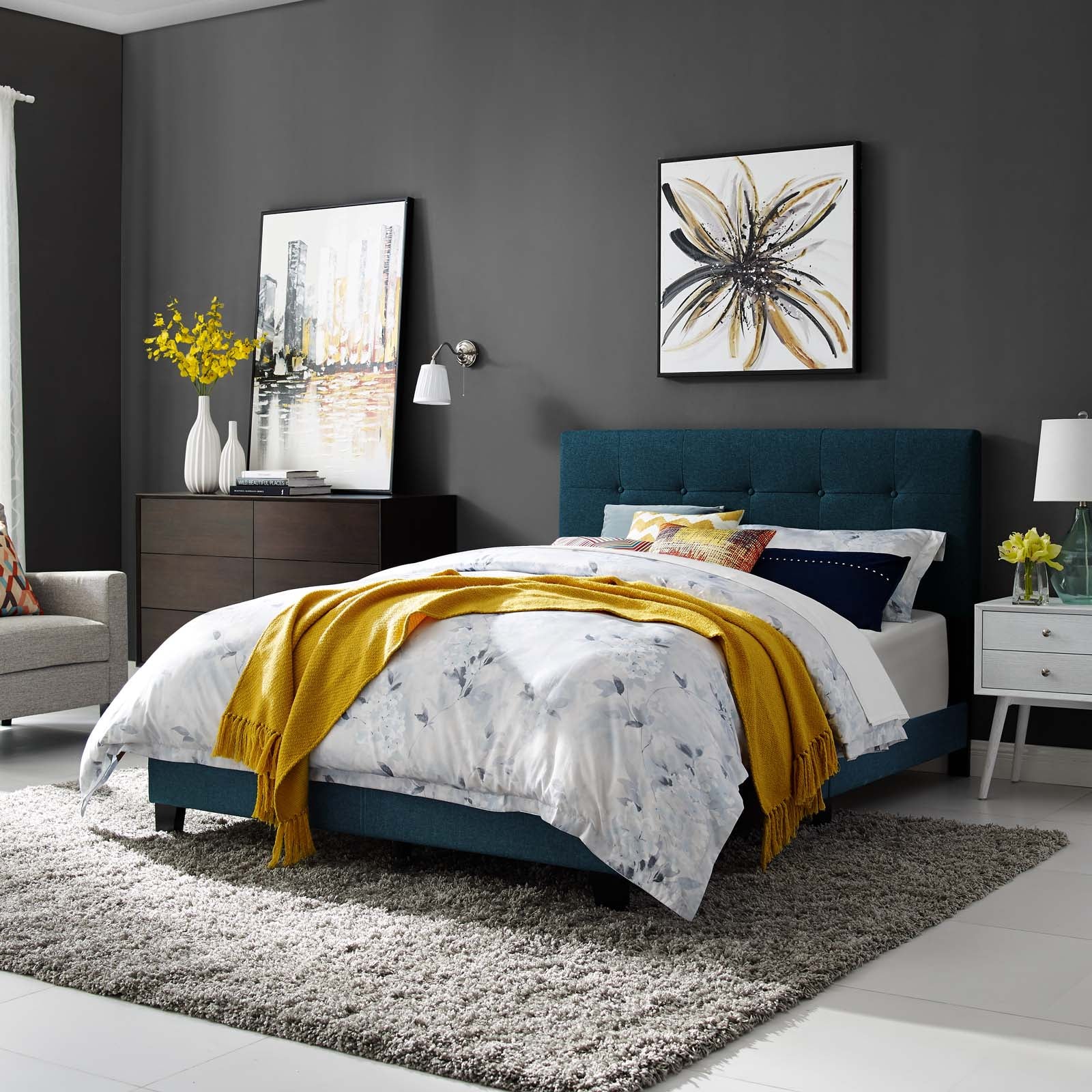 Amira King Upholstered Fabric Bed