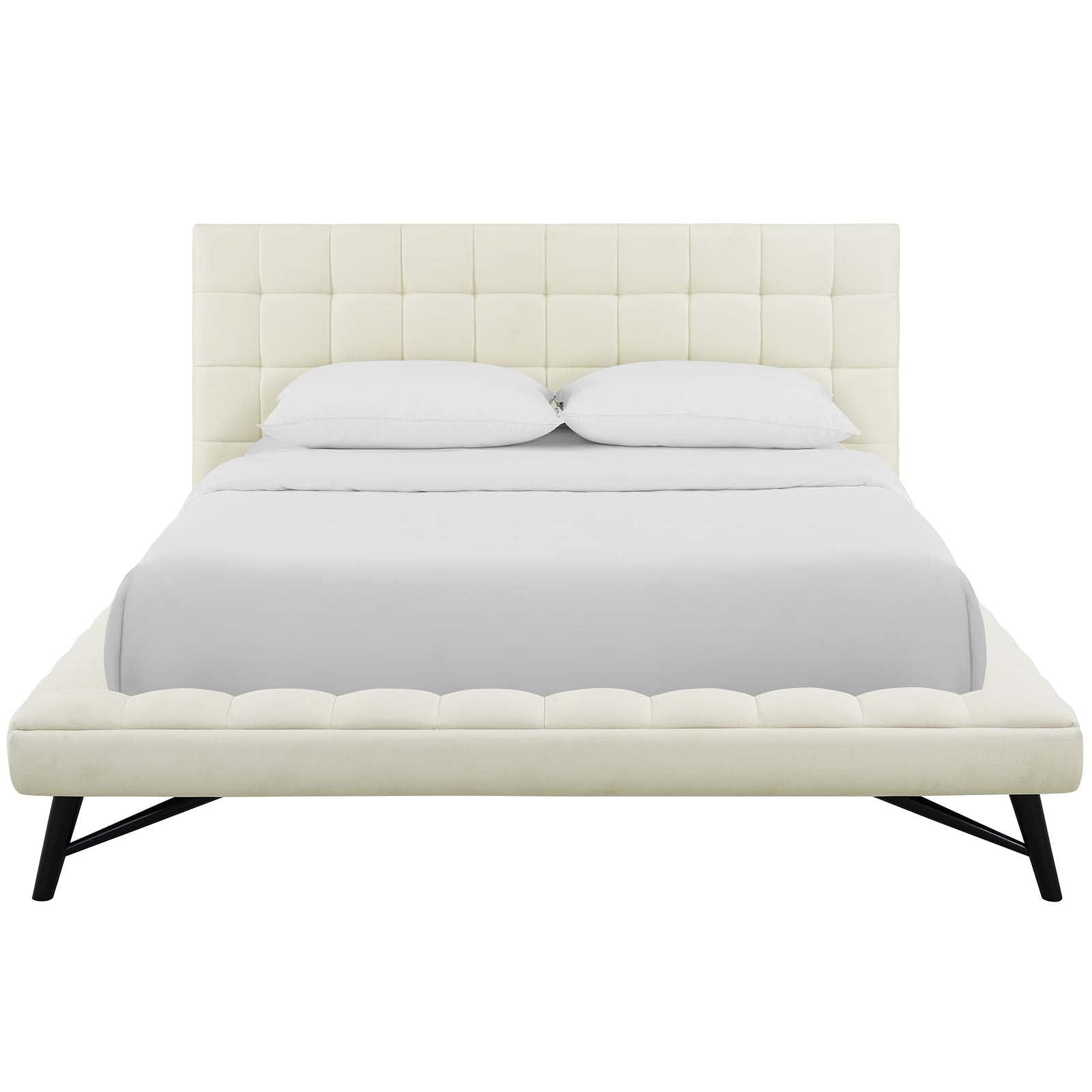 Julia Queen Biscuit Tufted Upholstered Fabric Platform Bed