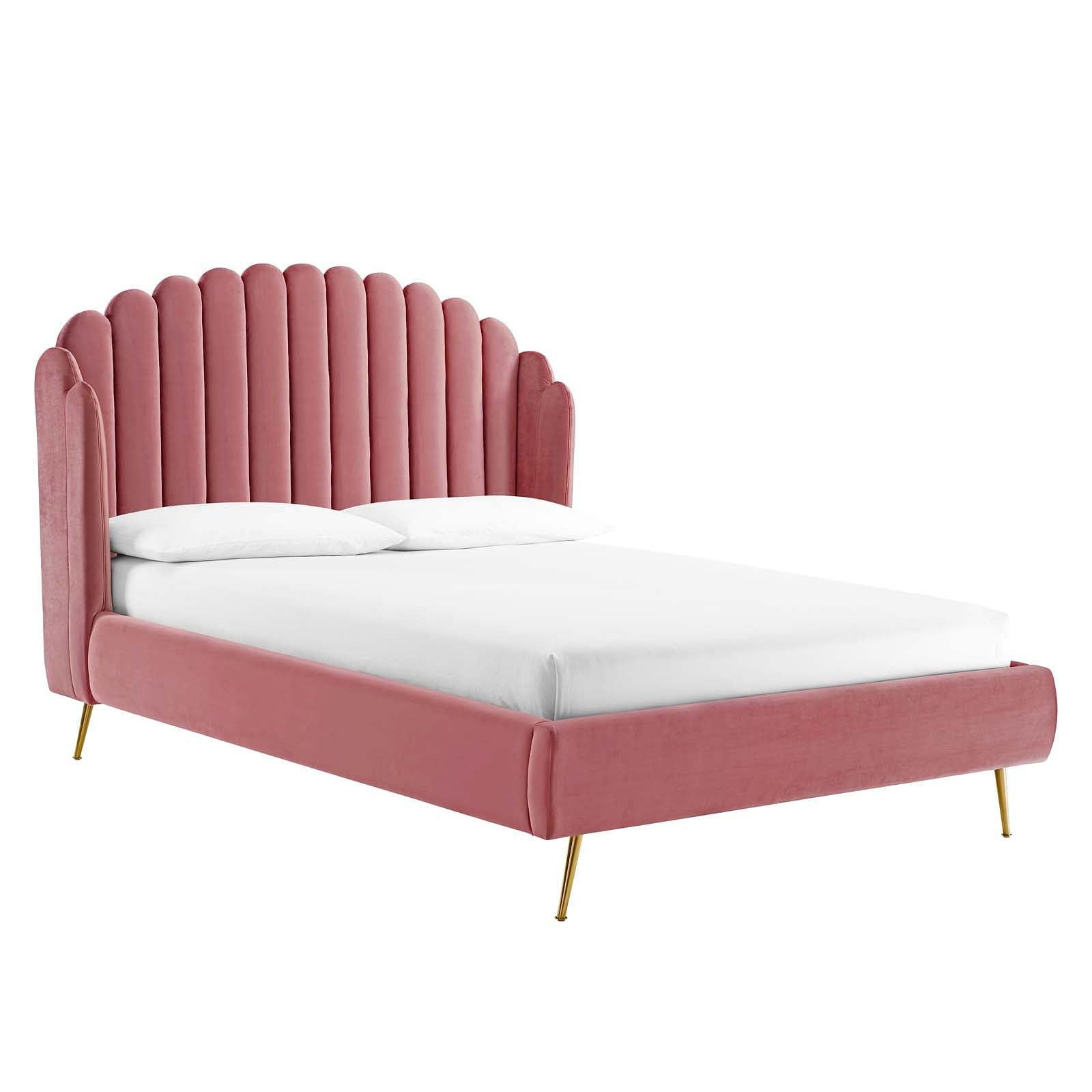 Lana Queen Performance Velvet Wingback Platform Bed