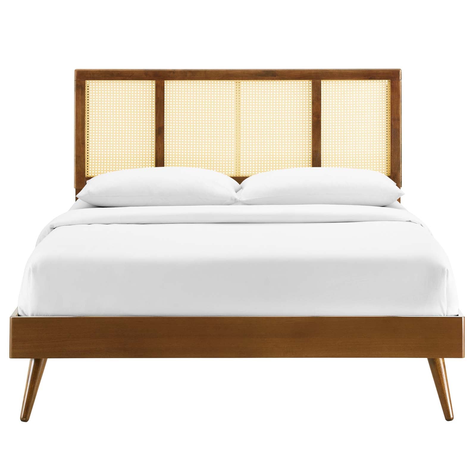 Kelsea Cane and Wood Queen Platform Bed With Splayed Legs