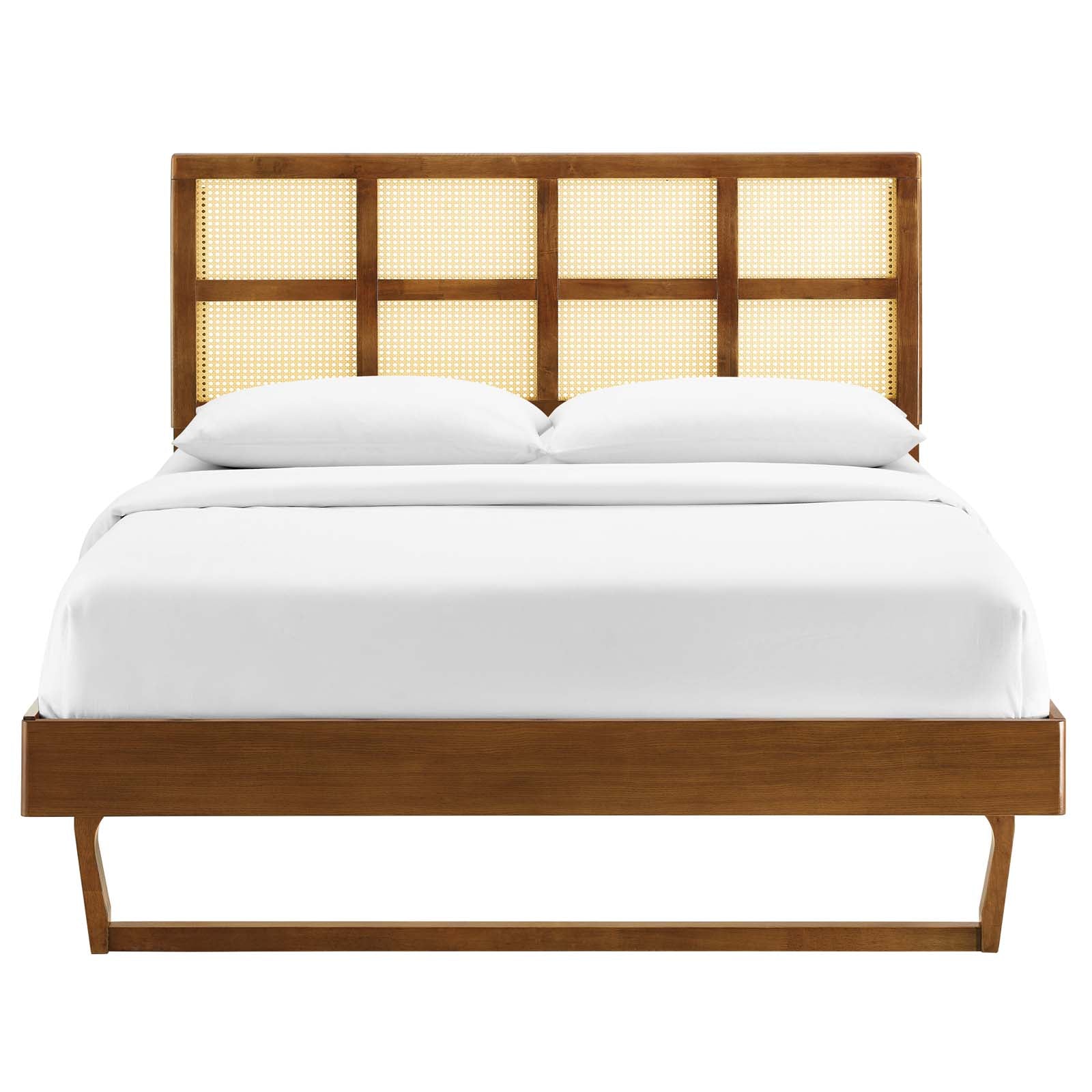 Sidney Cane and Wood King Platform Bed With Angular Legs