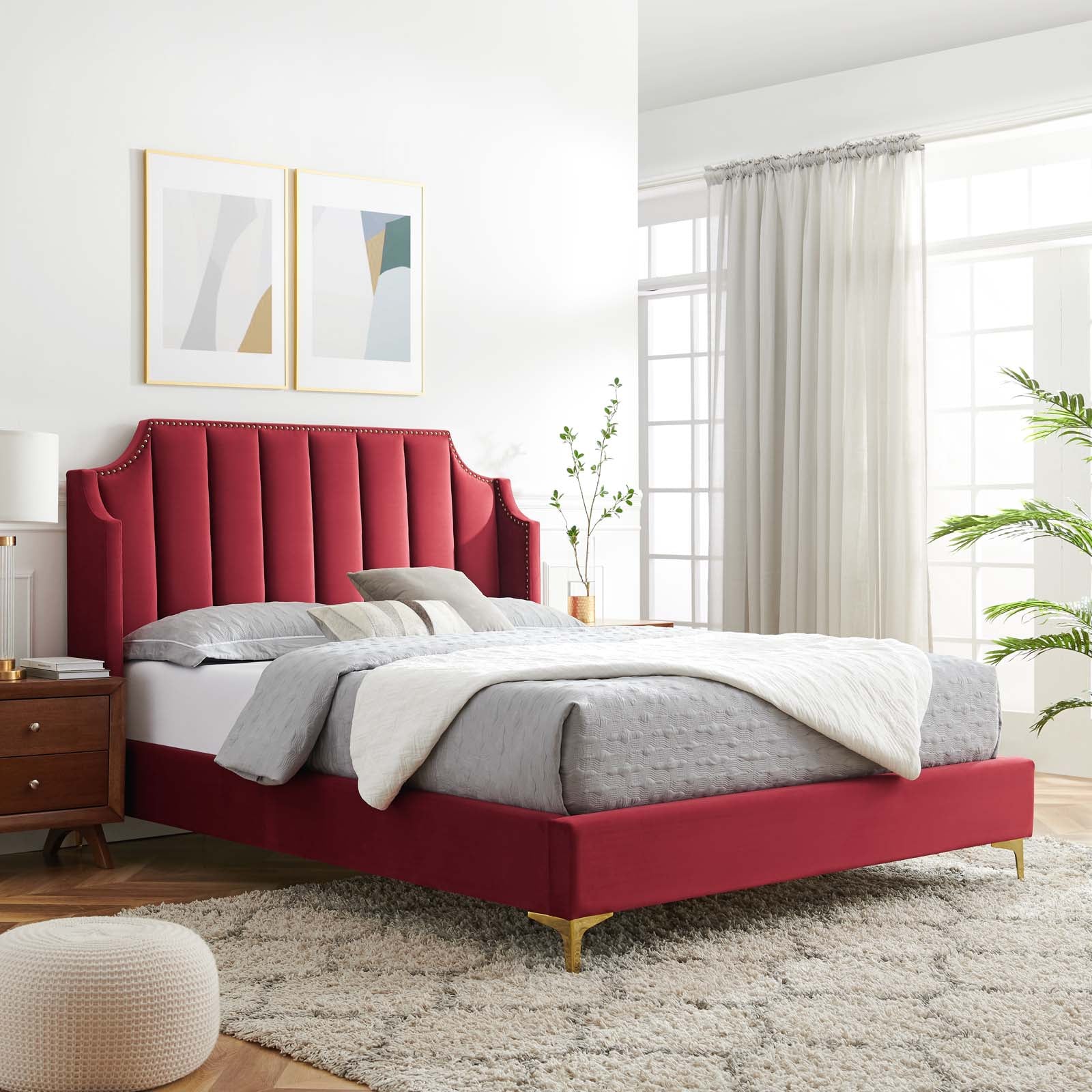 Daniella Performance Velvet Queen Platform Bed