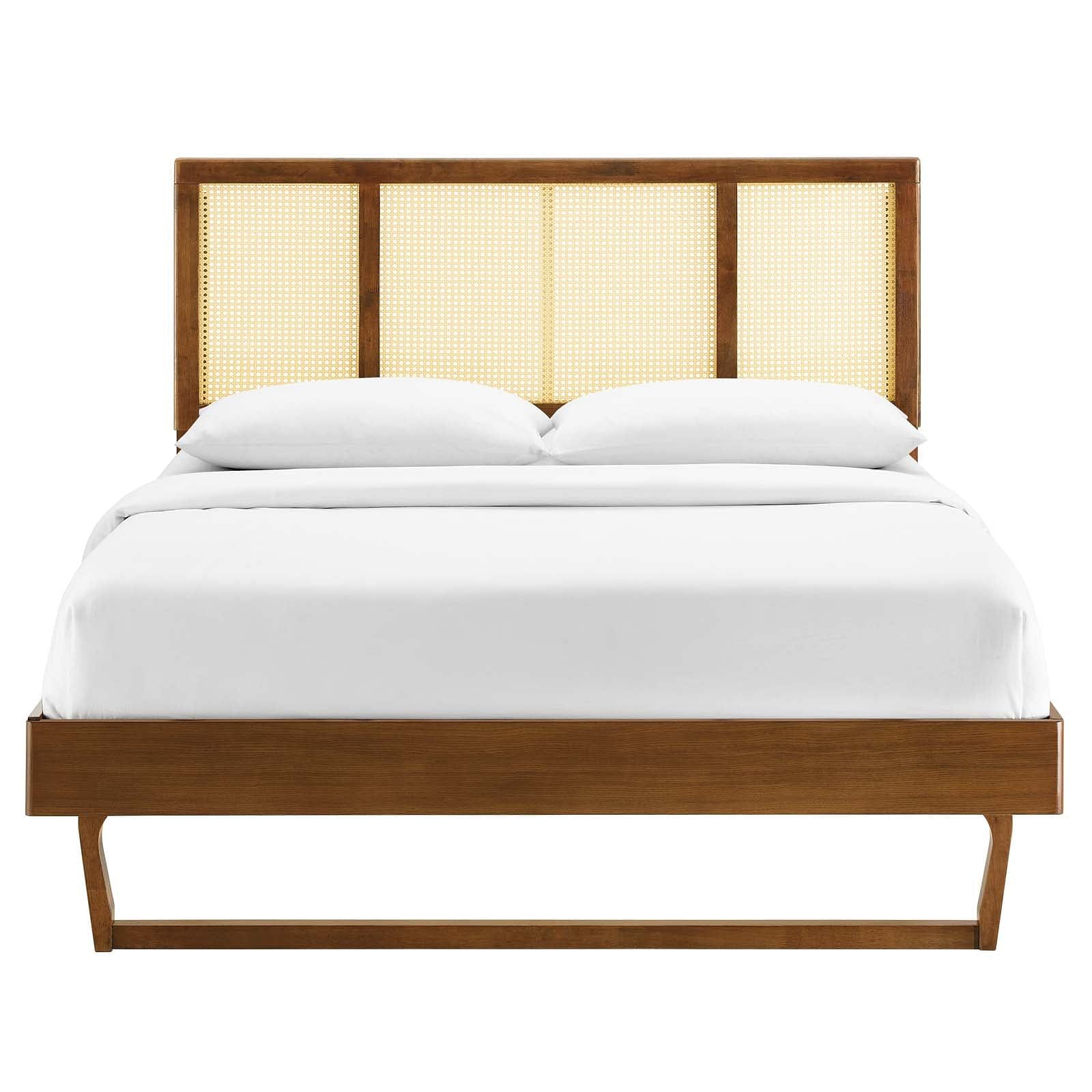 Kelsea Cane and Wood King Platform Bed With Angular Legs