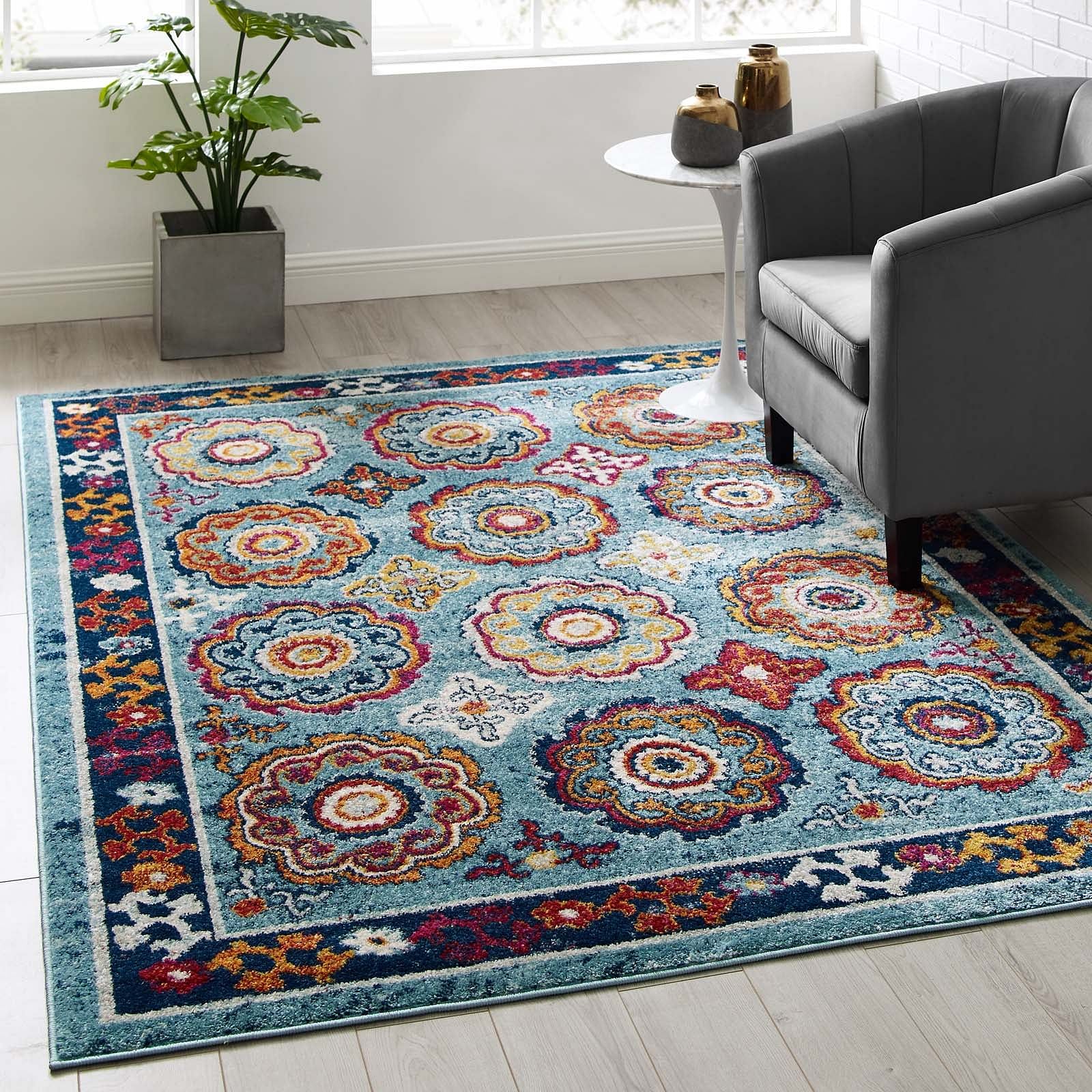 Entourage Odile Distressed Floral Moroccan Trellis 5x8 Area Rug