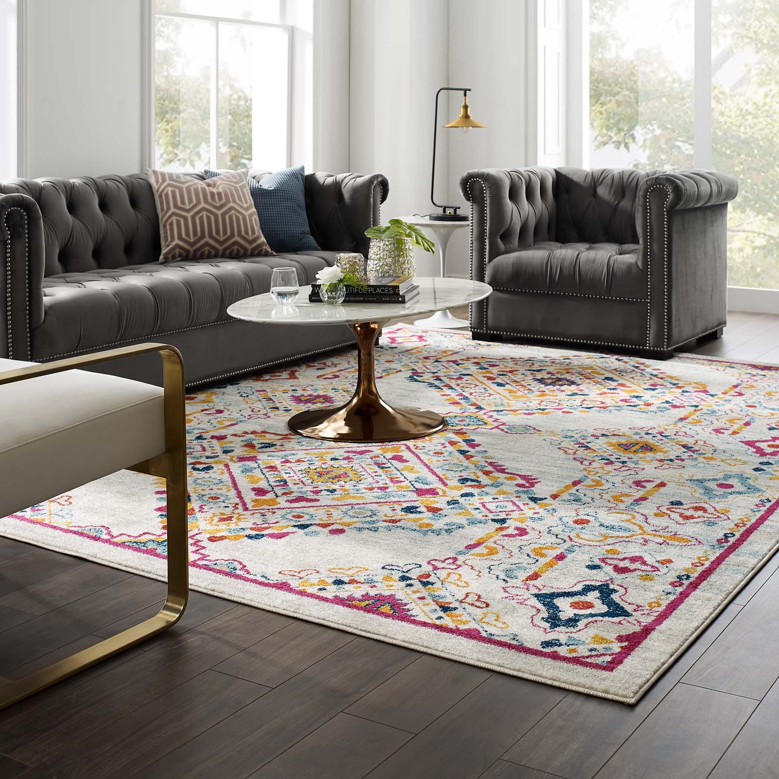 Entourage Khalida Distressed Floral Lattice 8x10 Area Rug