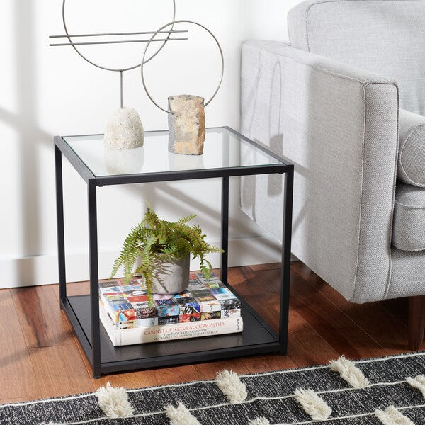 Ackley Stylish & Sleek Metal End Table with Glass Top