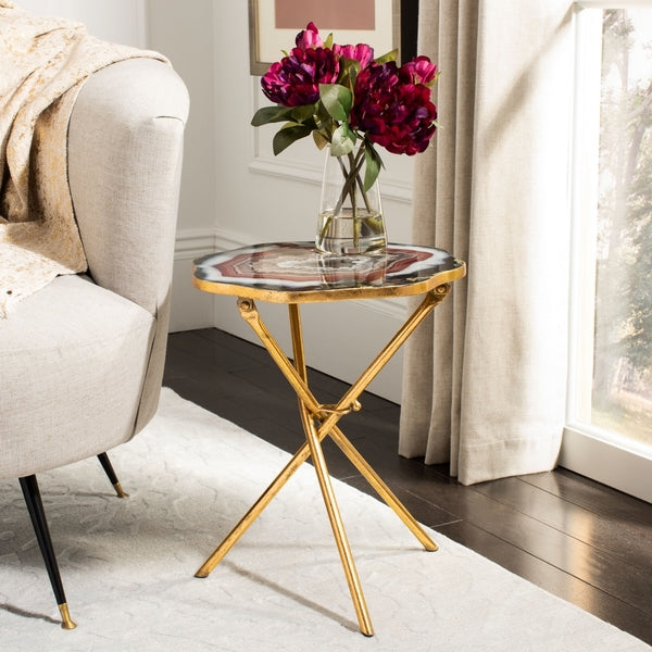 Celeste Faux Agate Gold Round Side Accent Table For Any Room