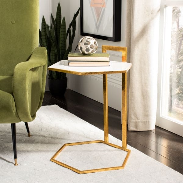 Mirasol Hexagon Round Metal C Side Table | Gold