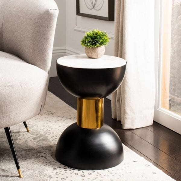 Zephyr Round Accent Side Tables for Living Room | Black & Gold