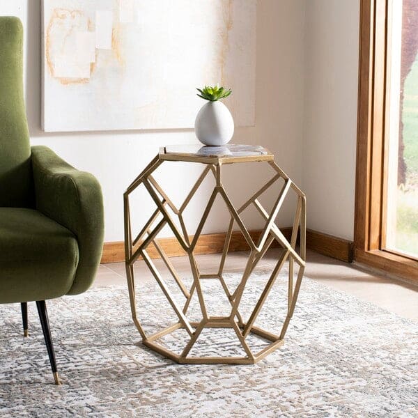 Ava Geometric Accent Side & End Tables for Living Room | Gold