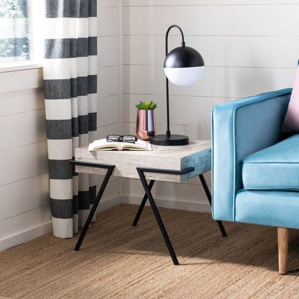 Jett Square Best Side Accent Table & End Tables for Living Room | Grey & Black