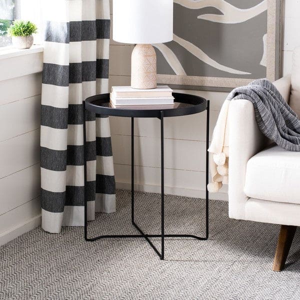 Stylish & Functional Ruby Small Round Tray Top Accent Table | Black