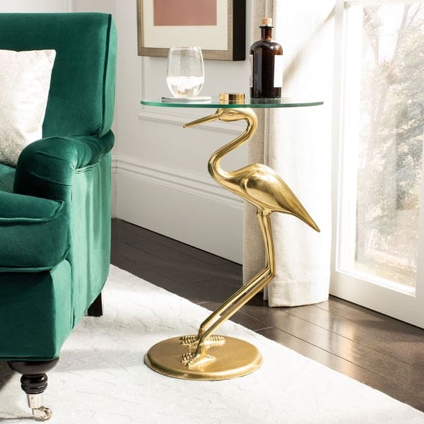 Tori Crane Base Accent Side Table for Living Room | Gold