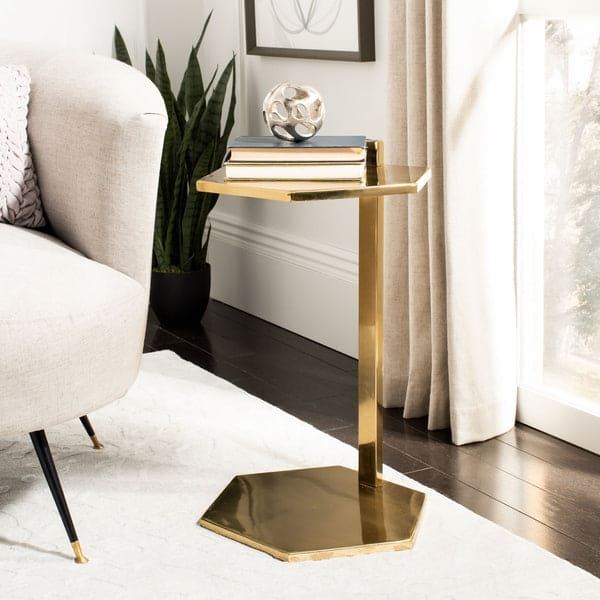 Aurea Hexagon Chic & Sophisticated C-Shaped Side Table | Gold