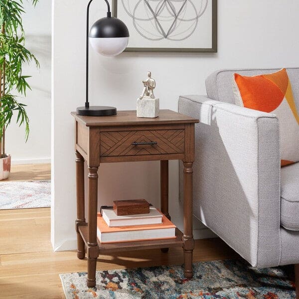 Peyton 1 Drawer Classic Side Accent Table for Living Room Decor | Brown