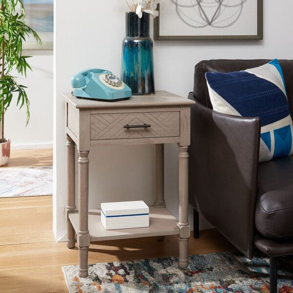 Peyton 1 Drawer Side Accent & End Tables for Living Room | Greige