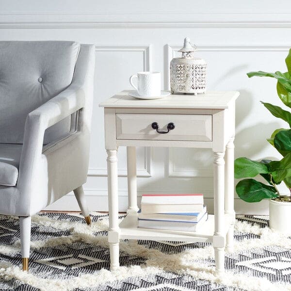 Whitney 1 Drawer End & Side Accent Tables for Living Room Decor | White