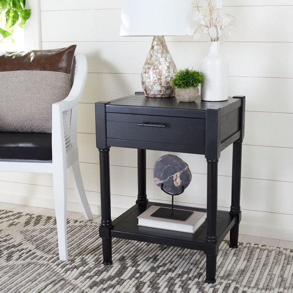 Filbert 1Drw Perfect Side Accent Table for Living Room | Black