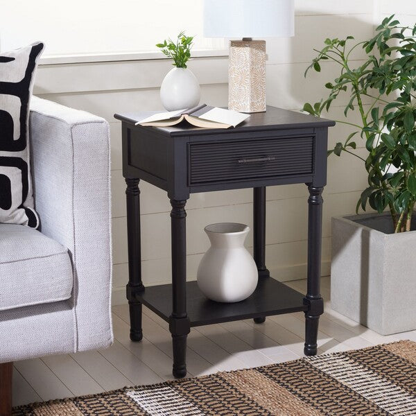 Ryder 1Drw Elegant Square Accent Table for Living Room with Storage | Black