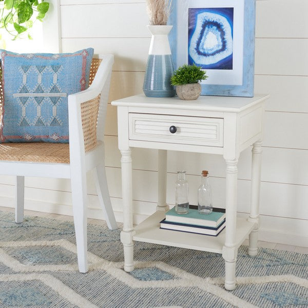 Tate 1Drw Elegant Square Accent Table for Living Room with Storage | White