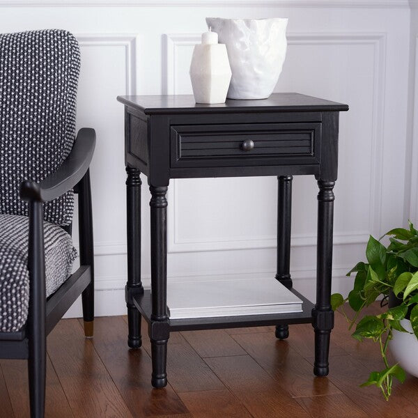 Tate 1Drw Square Accent Table for Living Room with Storage | Black