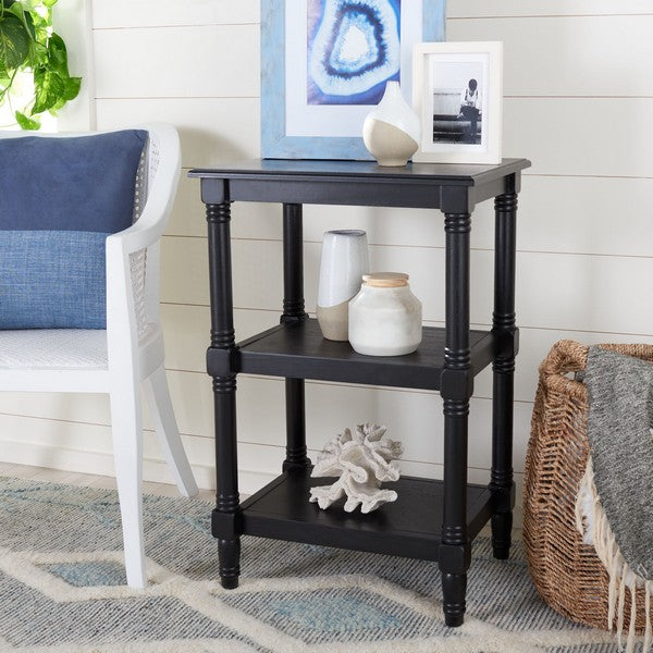 Cassie 3 Shelf Square Accent Table with Storage for the Living Room | Black
