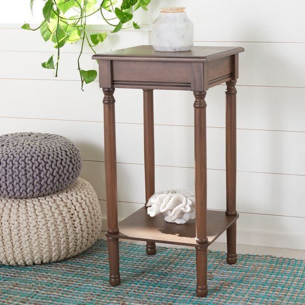 Tinsley Square Brown Wood Side Accent Table With Storage | Brown
