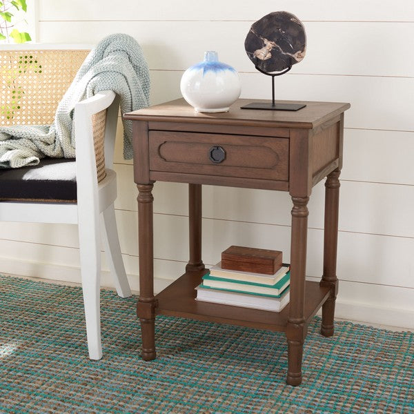 Allura 1Drw Natural Wood Side Accent Table with Storage | Brown