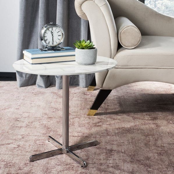 Winnie Round Classic White Marble & Chrome Frame Side Table