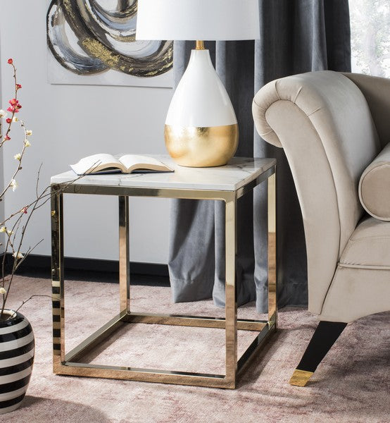 Bethany Square Antique White with Brass End Table