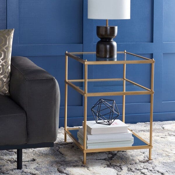 Noelia 3 Tier Stylish Glass & Metal Side Accent Table | Gold