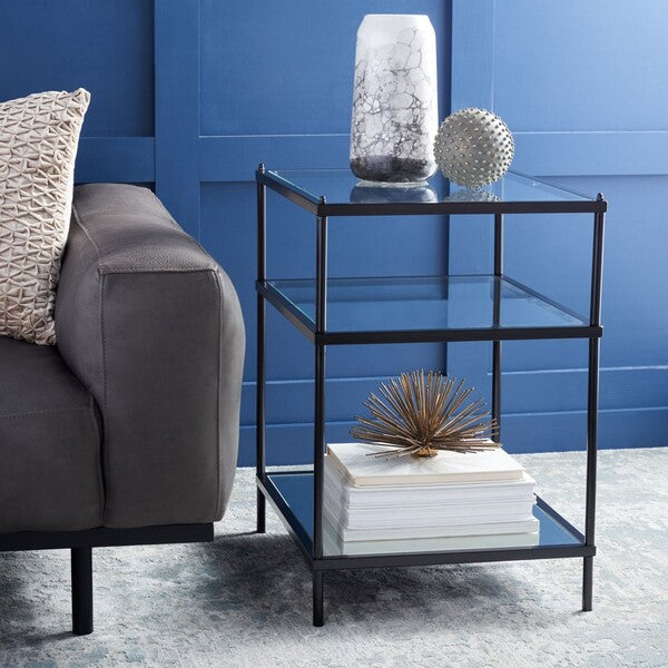 Noelia 3 Tier Glass & Metal Side Tables for Living Room Accent Table | Black