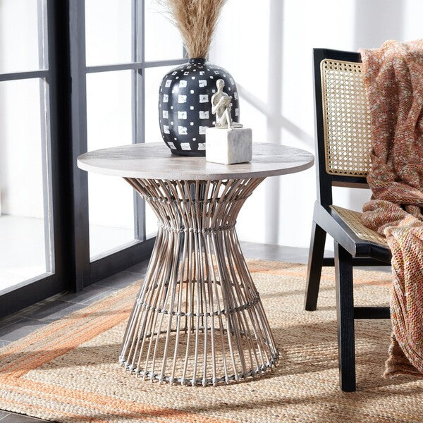 Whent Round Natural Rattan Side Accent Table for Any Space | Grey